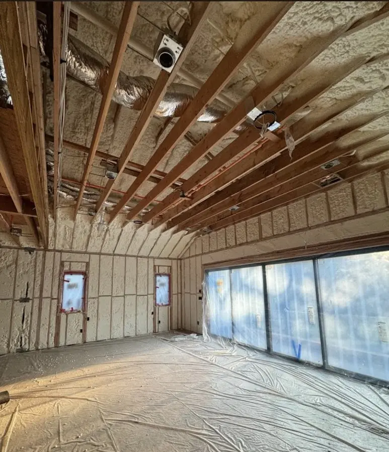 Interior walls and ceiling insulated with spray foam during new construction in Allen Park